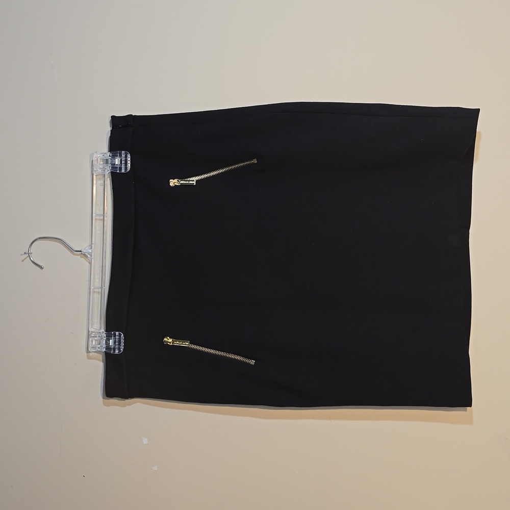 Womens Michael Kors Black Pencil Skirt Gold Zipper Pockets Zip Closure Size 10